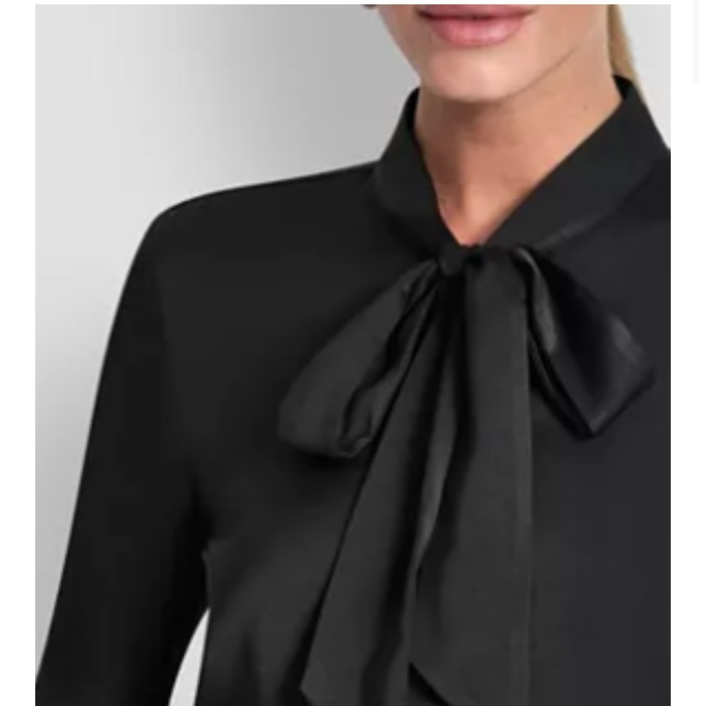 DKNY Women's Tie-Neck Front Button Long Sleeve Blouse - Picture 4 of 10
